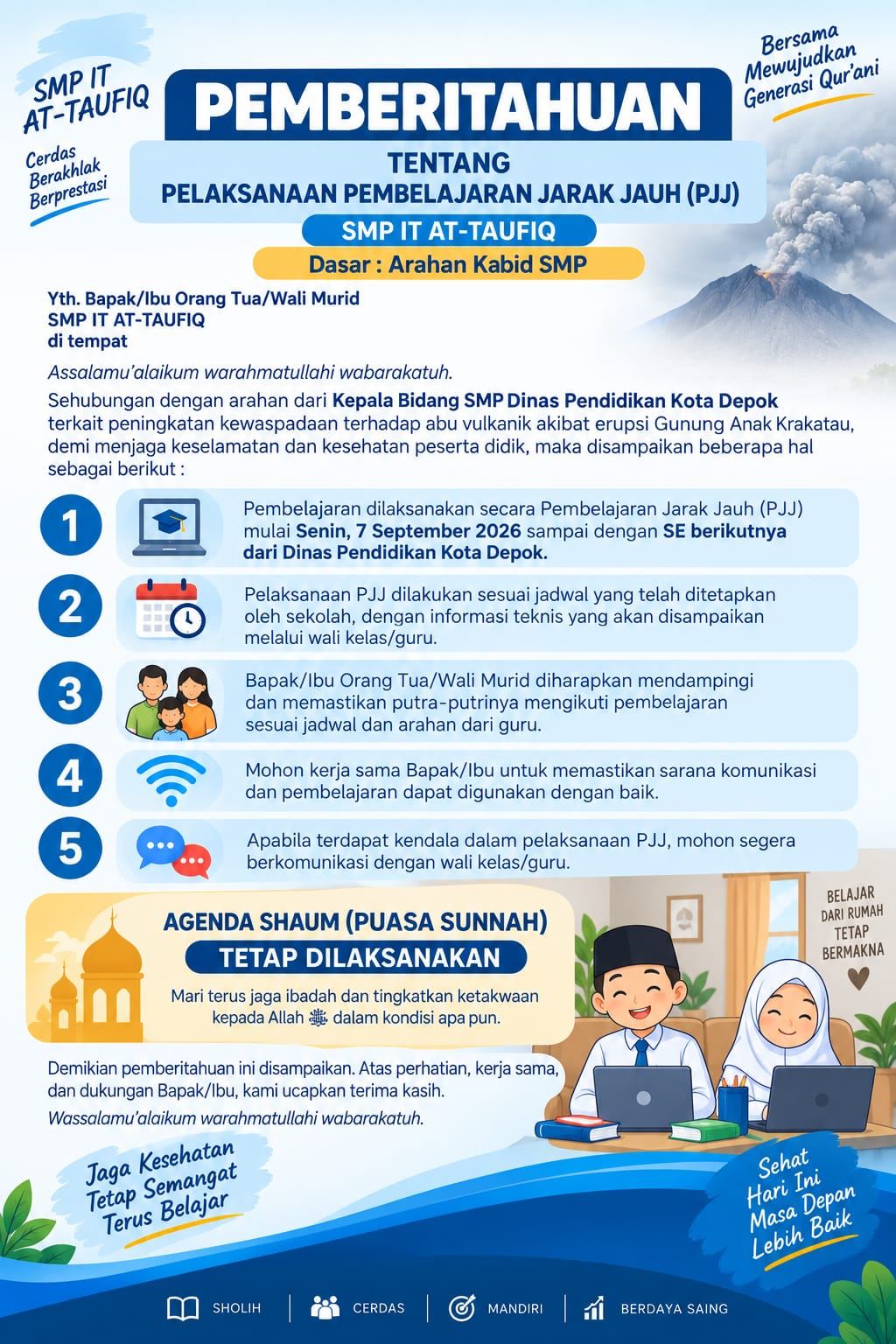 SMP IT AT-TAUFIQ Terapkan PJJ Mulai 7 September 2026, Guru dan Karyawan Tetap Hadir di Sekolah